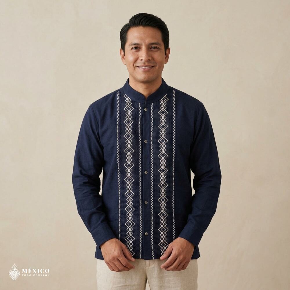 Traditional Mexican Embroidered Long Sleeve Shirt – Artisan Cultural Style